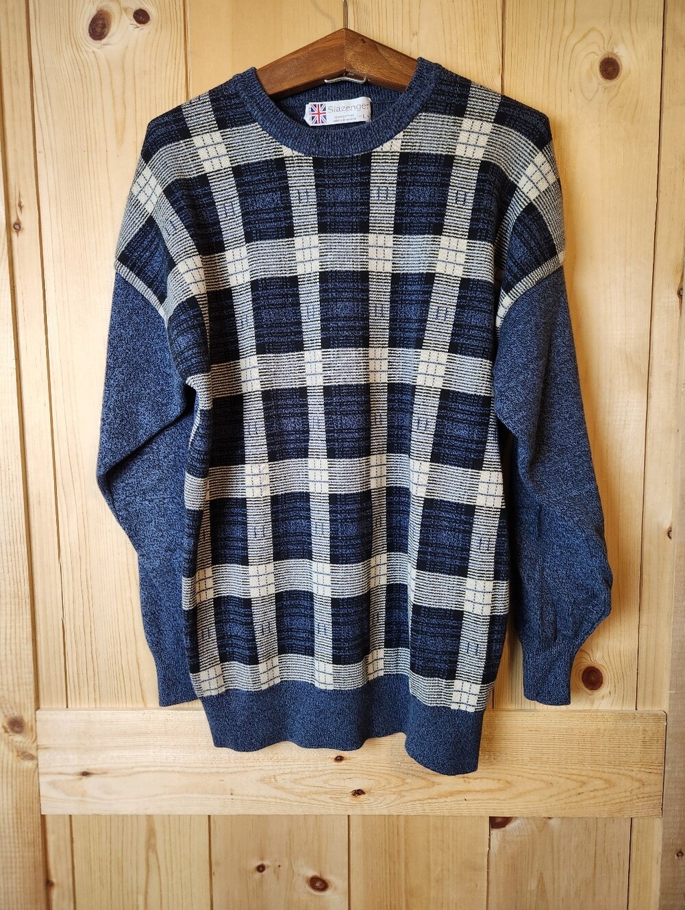 Vintage 90s Slazenger Window Pane Plaid Cotton Long Sleeve Crewneck Sweater